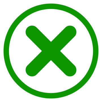 Green cross mark in circle icon round close button and delete cancel validation symbol