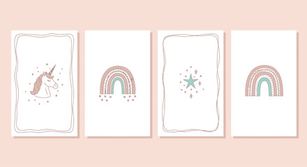 Cute Unicorn Rainbow Star Cards - Nursery Decor, Baby Shower, Greeting Card Design