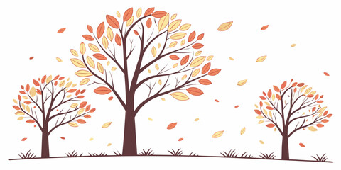 Obraz premium A serene autumn scene with trees shedding their colorful leaves in a peaceful setting Vector