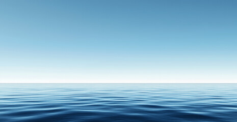 Fototapeta premium Calm Ocean Horizon With Gentle Waves Under Clear Blue Sky — Wide Panoramic Sea Landscape