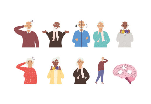 Alzheimer Awareness Flat Illustration Set