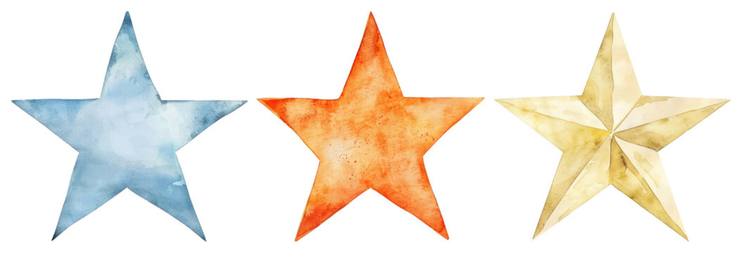 PNG Colorful watercolor star illustrations on transparent background