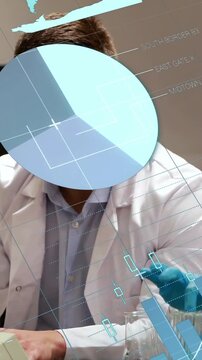 Vertical video: Lab chemist noticing HUD charts aligning tube, leaning, lifting tube, verifying PH3