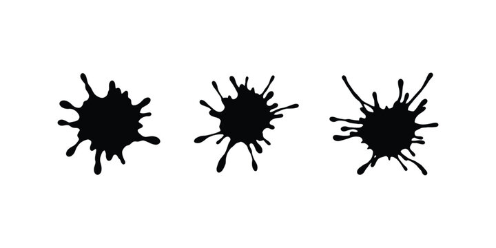 Three black ink splatters on a white background