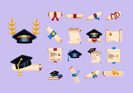 Graduation Diploma Illustration Set