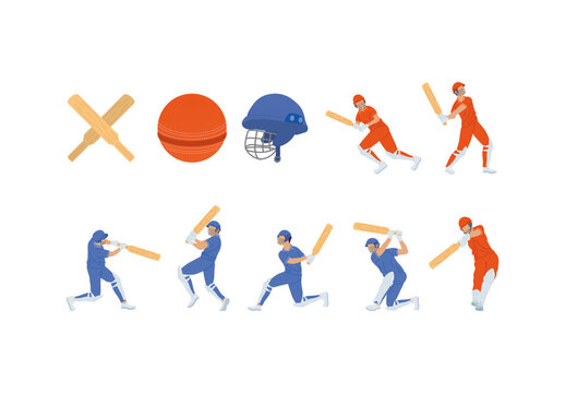Cricket Sports Equipment Illustration Set