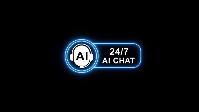 A i chatbot interface with glowing blue neon outline on black background ai chatbot 24/7 support artificial intelligence