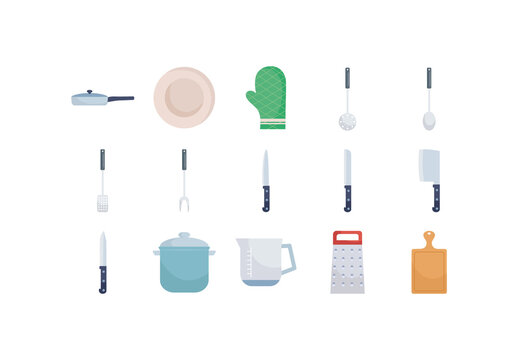 Flat Kitchen Utensils Illustration Set