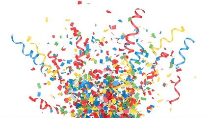 Fototapeta premium A colorful celebration with confetti and ribbons on transparent background