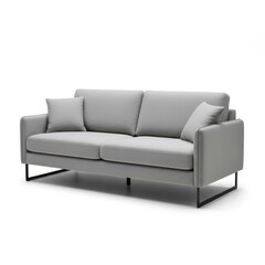 Fototapeta premium A gray couch with two pillows on a white background