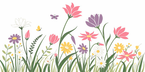 A colorful illustration of flowers and a butterfly Vector © nalu