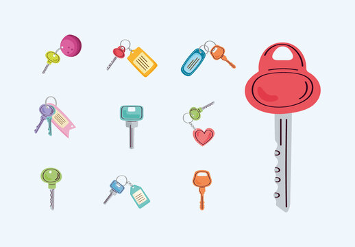 Flat Keychain Illustration Set