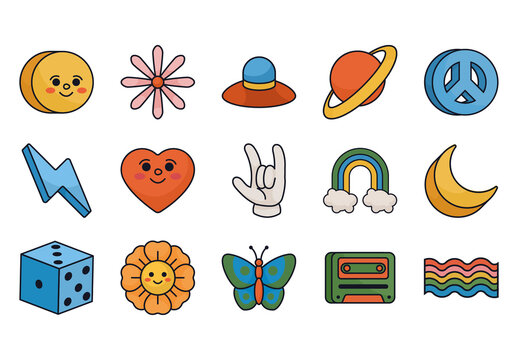 Cartoon Retro Illustration Design Set