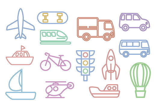 Transport Neon Illustration Set