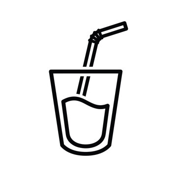 Minimalist Black and White Line Art Illustration of a Glass with a Flexible Straw