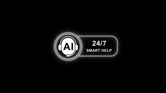 A i smart help 24/7 support chatbot interface with glowing neon on black background artificial intelligence