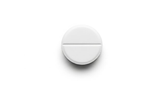 Minimalist White Round Medicine Tablet Product Shot with Scored Divisible Line isolated on White Background