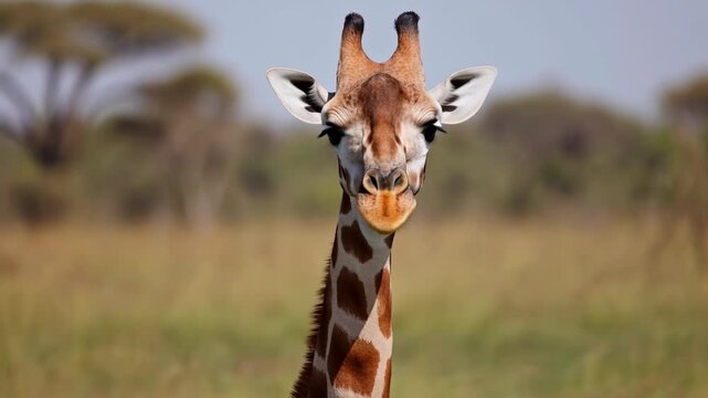 Playful And Friendly Giraffe Portrait Showcasing Its Features And Natural Habitat In Vibrant Detail