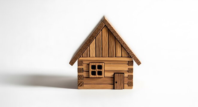 Small wooden house model on white.