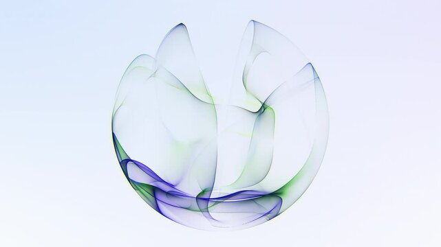 Transparent abstract mesh sphere made of flowing digital lines and smooth fractal curves, futuristic technology globe structure with elegant minimal network design