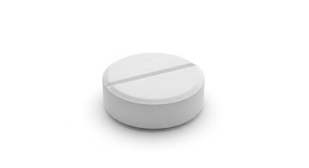 Single White Round Medical Pill Tablet with Score Line Product Shot isolated on White Background