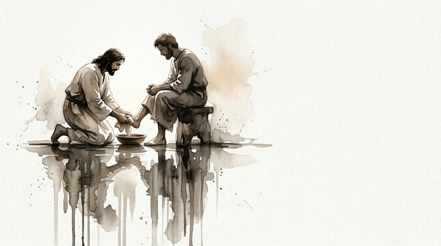 Jesus washing a disciple's feet in a bowl