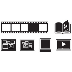 Set of modern media icons including filmstrip and video player
