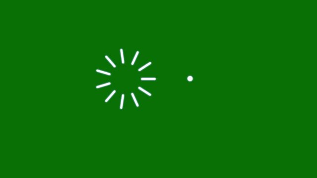 Cartoon circle burst animation, white line flat vector explosions, glowing geometric spark trails and minimalist pop-up motion graphic effects for promotional projects on 4k green screen background