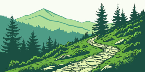 A pixel art image of a winding trail through a forest Vector © Sa