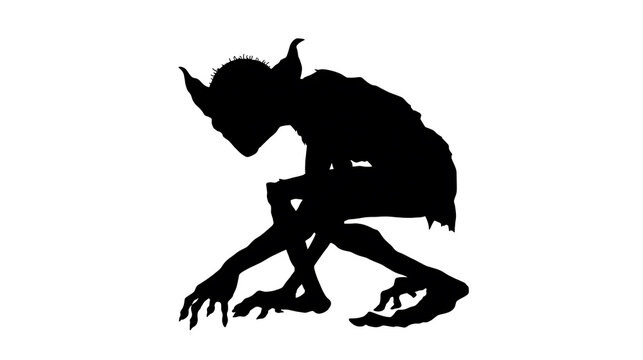 Silhouette of a fantastical creature in a crouching position