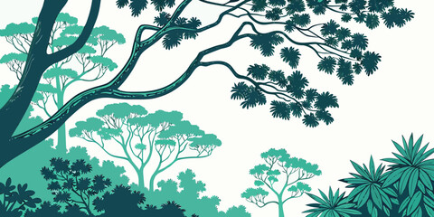 A green forest scene with trees and bushes Vector © Sa