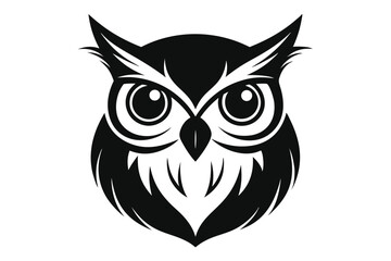 Fototapeta premium owl head silhouette line art vector illustration with a white background