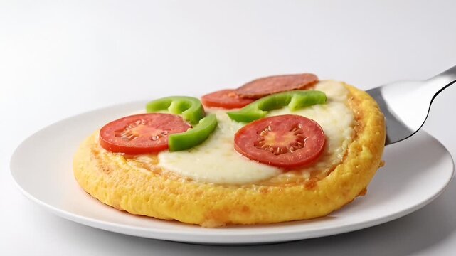 Chef Serving Small Pizza With Tomato, Green Pepper, and Pepperoni Toppings on White Plate