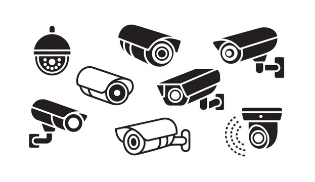 Collection of security cameras in various styles for surveillance systems and monitoring