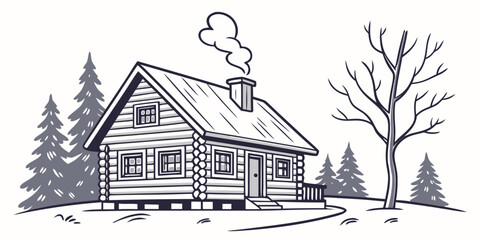 A house in the woods with snow on the roof Vector © Mithu