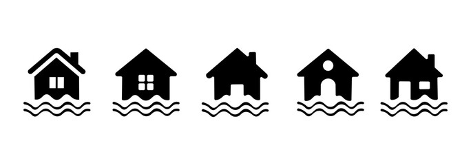 Fototapeta premium Flooded house icon set. Flood icon. Vector illustration of inundation symbol.