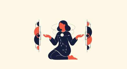 Woman with constellation pattern, balance, symmetry, spiritual, cosmic, abstract art © atha_lintar