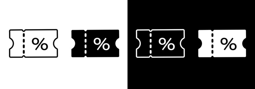 Coupon icon set. Discount sign. Discount coupon pictogram. Shopping voucher icon.