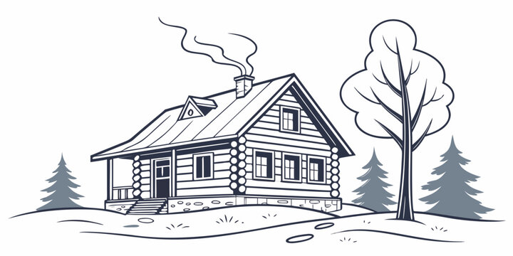 A house in the woods with smoke coming out of the chimney Vector