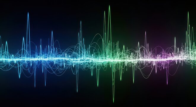 Abstract sound wave visualization with vibrant colors on dark background