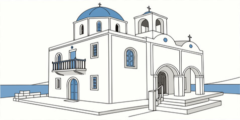 A white building with blue domes and doors Vector © Mithu