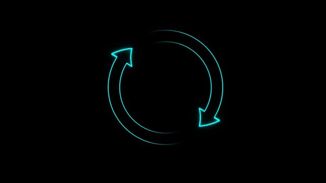 Seamless loop of glowing gradient neon refresh icon and sync arrows animation for loading screen
