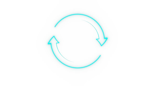 Futuristic glowing sync and cycle arrows symbol for digital interface design