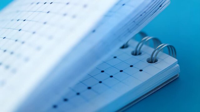 Closeup of a spiral bound notebook open, clean composition ample negative space