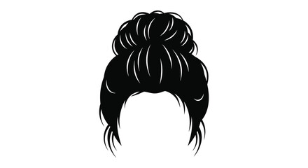 A detailed illustration showcases a messy bun hairstyle created with flowing strands presented as a striking silhouette high quality © VoDesign02
