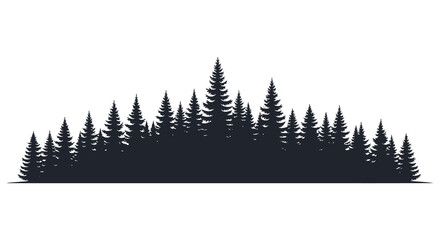 A dense collection of evergreen trees forms a striking black shape against a plain white background silhouette high quality © VoDesign02