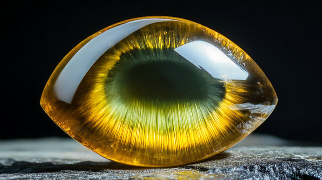 Greenish-yellow chrysoberyl cat's eye with crisp optical band under cinematic lighting 