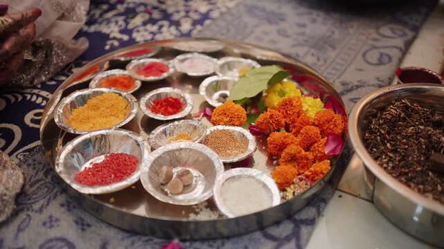 Traditional Indian Ghar Vastu Ritual with Kalash, Coconut and Sacred Puja Setup