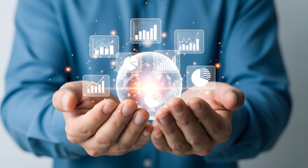 Fototapeta premium Businessman presenting innovative data analysis and growth strategy