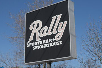 Naklejka premium square pylon ghost sign of Rally Restaurant and Bar located at 1660 O'Connor Dr, North York, Toronto